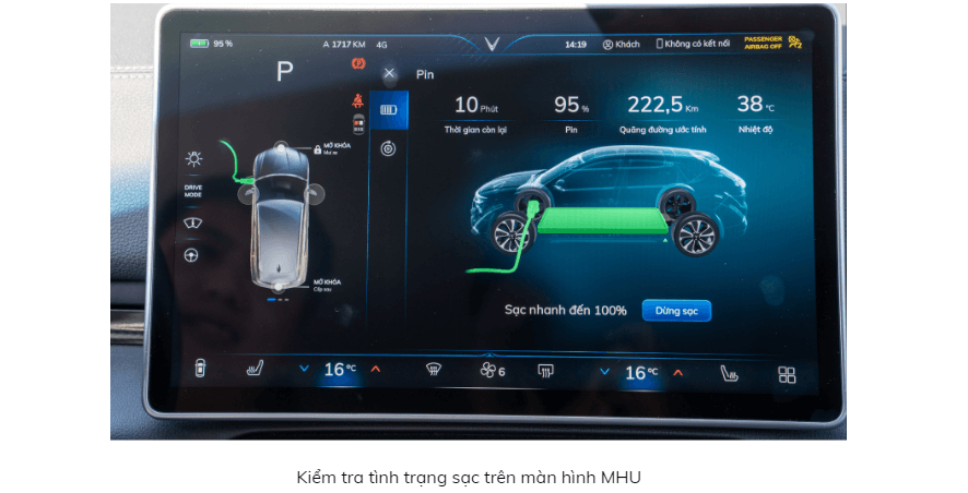kiem tra thong tin sac tren man hinh lon cua xe
