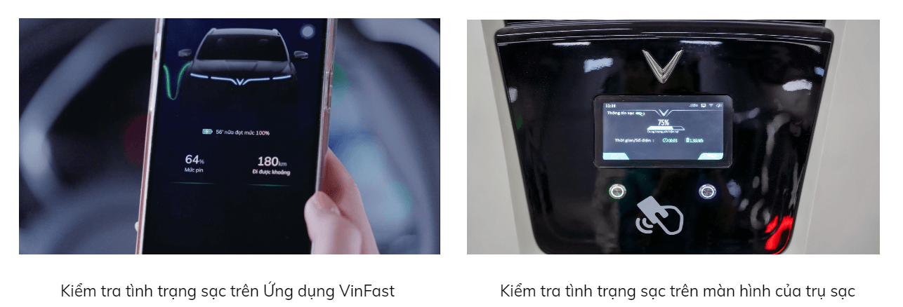 kiem tra tinh trang sac bang app dien thoai hoac man hinh thong tin cua tru sac